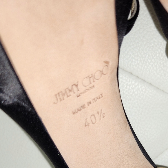 JIMMY CHOO GORGEOUS BLACK SATIN & GOLD ANKLE STRAP SANDALS 40.5 - Picture 10 of 16